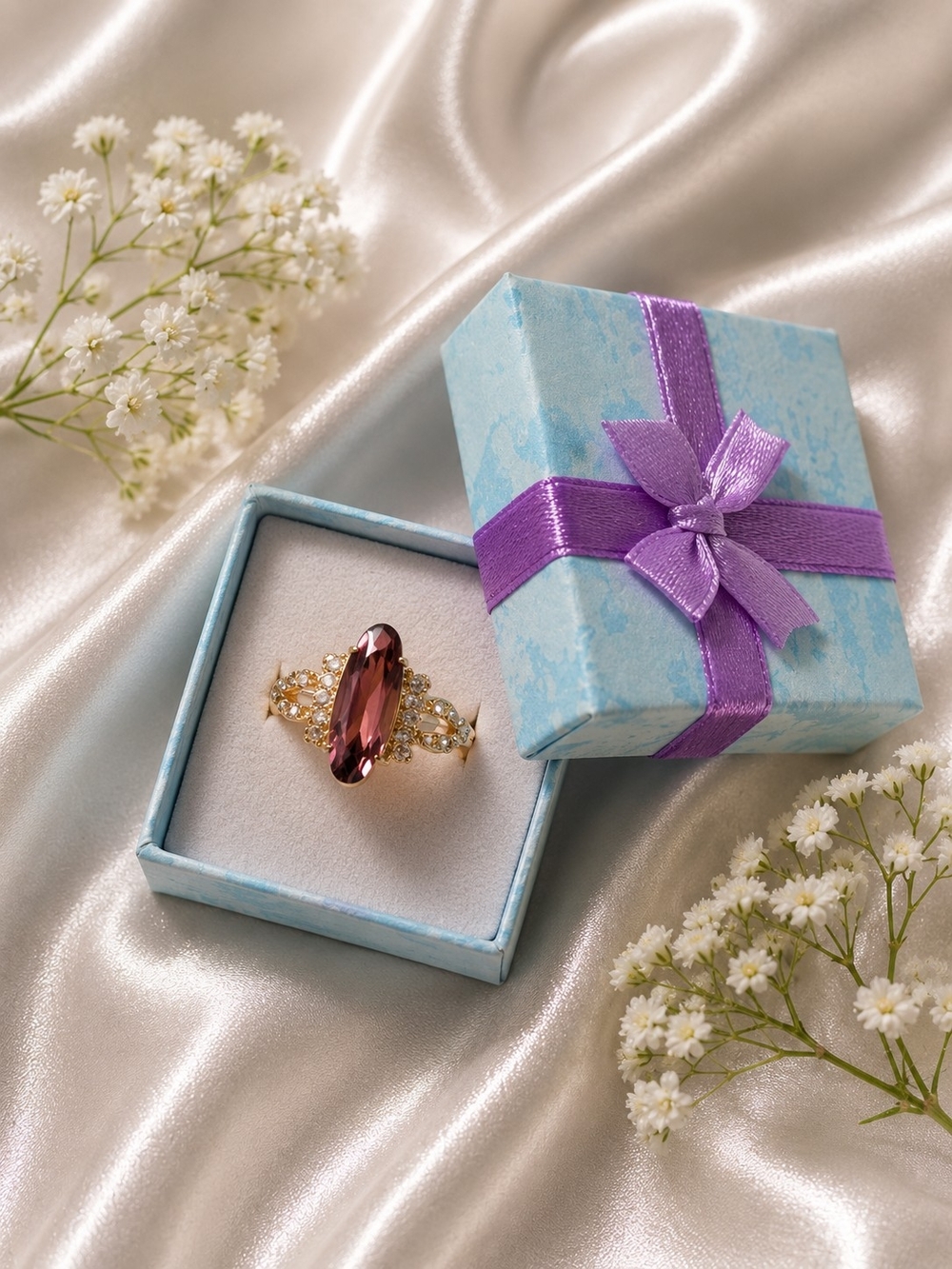 Gold Ring with Pink Oval Gemstone